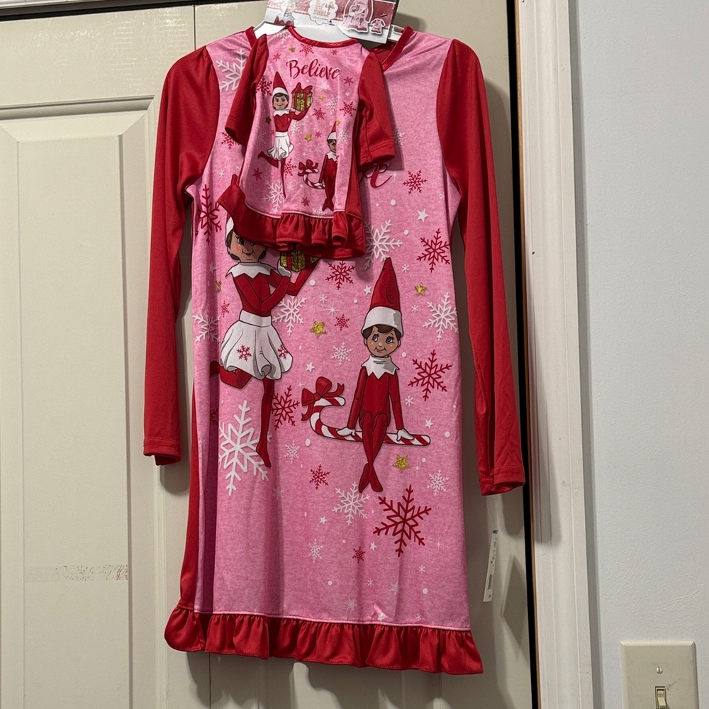 Kohl's Pink and Red Elf Kids Costume Night Gown With Doll Gown